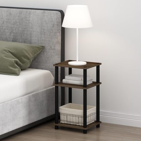 Three-tier tubular walnut-colored simple storage side table