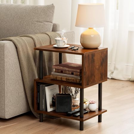Metal frame three-tier solid wood storage load-bearing side table