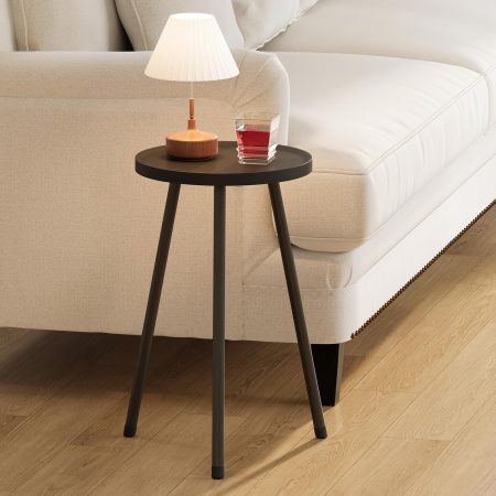 Black mini round sofa drink storage side table